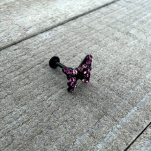 Load image into Gallery viewer, 16G 5/16 Pink Gem Black Midnight Butterfly Labret Monroe Tragus
