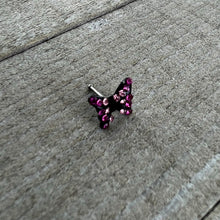 Load image into Gallery viewer, 20G 1/4 Pink Gem Midnight Black Butterfly Nose Bone
