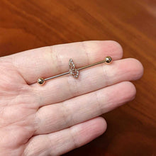 Load image into Gallery viewer, 14G Clear Gem Rose Gold Tone Texture Wing Industrial Barbell 38mm
