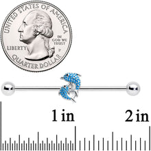 Load image into Gallery viewer, 14G Black Gem Leaping Blue Dolphins Industrial Barbell 38mm
