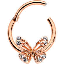 Load image into Gallery viewer, 16G 3/8 Clear Gem Rose Gold Hue Air Butterfly Hinged Segment Ring
