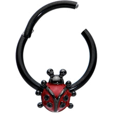 Load image into Gallery viewer, 16G 3/8 Black Classic Ladybug Hinged Segment Ring
