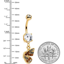 Load image into Gallery viewer, Clear Orange Gem Gold Tone Baroque Butterfly Dangle Belly Ring
