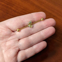 Load image into Gallery viewer, 14G Clear Orange Gem Gold Hue Baroque Butterfly Industrial Barbell 38mm
