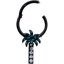 Load image into Gallery viewer, 16G 3/8 Clear Gem Black Night Palm Tree Dangle Hinged Segment Ring
