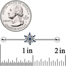 Load image into Gallery viewer, 14G Blue Gem Festive Snowflake Christmas Industrial Barbell 38mm
