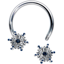 Load image into Gallery viewer, 16G 3/8 Blue Gem Festive Snowflake Horseshoe Circular Barbell
