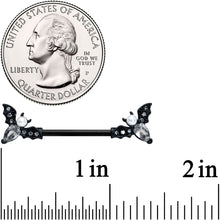 Load image into Gallery viewer, 14G 5/8 Clear Gem Black Flying Bats Halloween Nipple Ring Set
