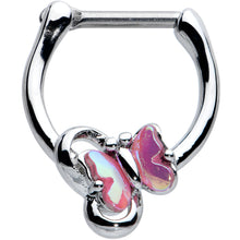 Load image into Gallery viewer, 16G 5/16 Heart Pink Butterfly Cartilage Clicker
