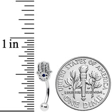 Load image into Gallery viewer, 16G 5/16 Clear Blue Gem Eye Hamsa Hand Curved Eyebrow Ring
