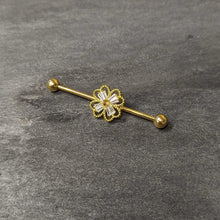 Load image into Gallery viewer, 14G Clear Gem Gold Tone Textured Cross Industrial Barbell 38mm
