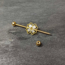 Load image into Gallery viewer, 14G Clear Gem Gold Tone Textured Cross Industrial Barbell 38mm
