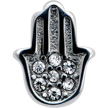 Load image into Gallery viewer, Clear CZ Gem Understated Hamsa Hand Barbell Tongue Ring
