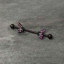 Load image into Gallery viewer, 14G Pink Gem Black Moveable Wing Butterfly Industrial Barbell 38mm
