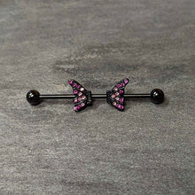 Load image into Gallery viewer, 14G Pink Gem Black Moveable Wing Butterfly Industrial Barbell 38mm

