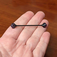 Load image into Gallery viewer, 14G Purple Amethyst Black Skeleton Hand Industrial Barbell 38mm
