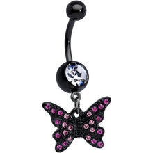 Load image into Gallery viewer, Clear Pink Gem Black Midnight Butterfly Dangle Belly Ring
