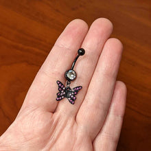 Load image into Gallery viewer, Clear Pink Gem Black Midnight Butterfly Dangle Belly Ring
