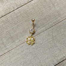 Load image into Gallery viewer, Clear Gem Gold Tone Elegant Textured Shamrock Dangle Belly Ring
