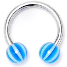 Load image into Gallery viewer, 14G 7/16 Beach Ball Blue Stripe Horseshoe Circular Barbell
