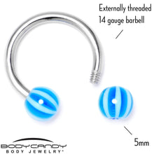 Load image into Gallery viewer, 14G 7/16 Beach Ball Blue Stripe Horseshoe Circular Barbell

