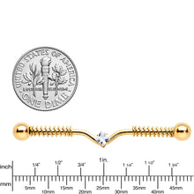 Load image into Gallery viewer, 14G Clear Gem Gold Tone Vee Spring Coil Project Bar 38mm
