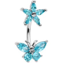 Load image into Gallery viewer, Blue CZ Gem Flower Butterfly Double Mount Belly Ring
