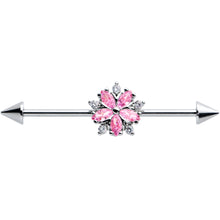 Load image into Gallery viewer, 14G Pink CZ Gem Floral Baroque Burst Cone Industrial Barbell 38mm

