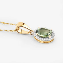 Load image into Gallery viewer, 1.27 Carat Genuine Green Tourmaline and White Diamond 14K Yellow Gold Pendant
