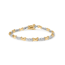 Load image into Gallery viewer, 10K Two-Tone Gold 1/2 Cttw Diamond Alternating 3 Stone and X-Link 7" Bracelet (I-J Color, I2-I3 Clarity)
