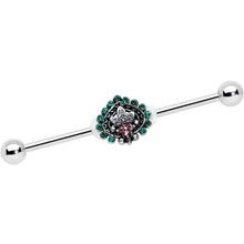 Load image into Gallery viewer, 14G Pink Green Gem Stylized Leaf Industrial Barbell 38mm
