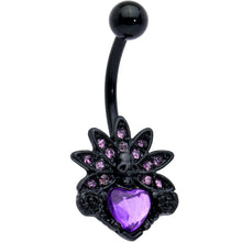 Load image into Gallery viewer, Purple Gem Black Skull Blossom Heart Belly Ring
