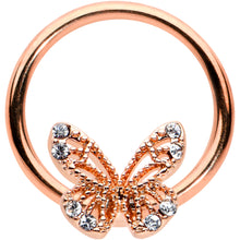 Load image into Gallery viewer, 16G 3/8 Clear Gem Rose Gold Tone Airy Butterfly BCR Captive Ring
