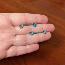 Load image into Gallery viewer, 14G 9/16 Textured Blue Butterfly Barbell Nipple Ring Set
