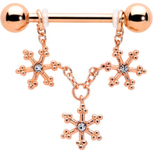 Load image into Gallery viewer, 14G 9/16 Clear Gem Rosy Hue Snowflake Chain Dangle Nipple Ring Set

