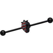 Load image into Gallery viewer, 14G Clear Red Gem Black Skull Halloween Industrial Barbell 38mm
