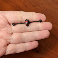 Load image into Gallery viewer, 14G Clear Red Gem Black Skull Halloween Industrial Barbell 38mm
