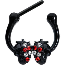 Load image into Gallery viewer, 16G 5/16 Red Clear Gem Black Skulls Cartilage Clicker

