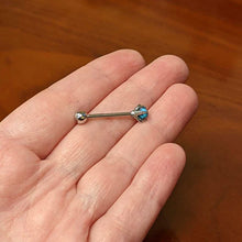 Load image into Gallery viewer, Blue Turquoise Skeleton Hand Halloween Barbell Tongue Ring
