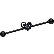 Load image into Gallery viewer, 14G Purple Gem Black Skull Bow Heart Industrial Barbell 38mm
