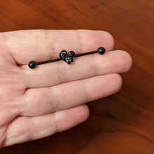 Load image into Gallery viewer, 14G Purple Gem Black Skull Bow Heart Industrial Barbell 38mm
