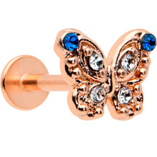 Load image into Gallery viewer, 16G 5/16 Blue Gem Rose Gold Tone Butterfly Labret Monroe Tragus
