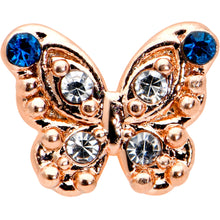 Load image into Gallery viewer, 16G 5/16 Blue Gem Rose Gold Tone Butterfly Labret Monroe Tragus
