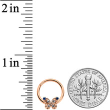 Load image into Gallery viewer, 16G 3/8 Blue Gem Rose Gold Tone Butterfly Hinged Segment Ring
