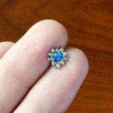 Load image into Gallery viewer, 16G 1/4 Blue Faux Opal Sun Heart Cartilage Tragus Earring
