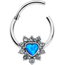 Load image into Gallery viewer, 16G 3/8 Blue Faux Opal Heart Sun Hinged Segment Ring

