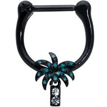 Load image into Gallery viewer, 16G 5/16 Clear Gem Black Night Palm Tree Dangle Cartilage Clicker
