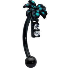 Load image into Gallery viewer, 16G 5/16 Black Night Palm Tree Dangle Curved Eyebrow Ring
