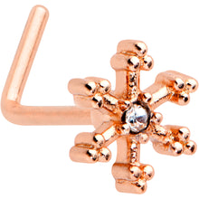 Load image into Gallery viewer, 20G 7.5mm Clear Gem Rosy Tone Sweet Snowflake L Shape Nose Ring
