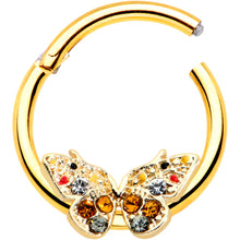 Load image into Gallery viewer, 16G 3/8 Orange Gem Gold Hue Baroque Butterfly Hinged Segment Ring
